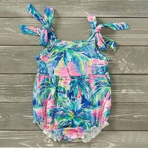 NEW PETE + LUCY girls palm paradise romper in pink multi